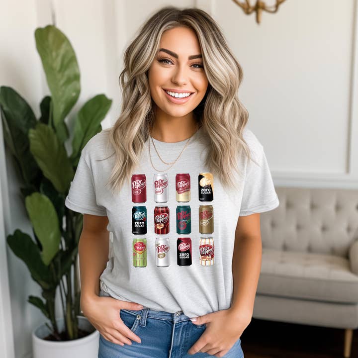 Dr. Pepper Cans T-Shirt oder Rundhals-Sweatshirt für den Großhandel von Peach Closet