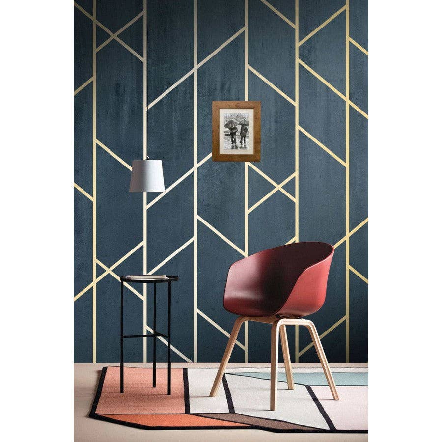 Les Panoramiques - Vente Papier peint - Papier peint géométrique bleu & doré6