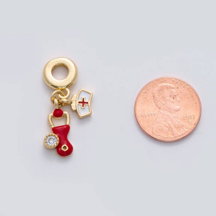 Aim Eternal - Wholesale Individual Charm/Pendant - 18K Gold Filled Nurse Stethoscope Rhondelle Drop Pendant | C2721