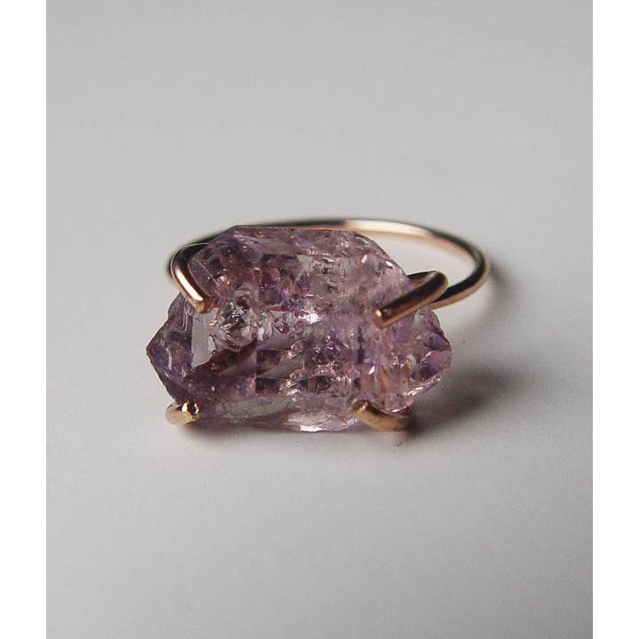 Friedasophie - Wholesale Single Stone/Solitaire Ring - Amethyst Herkimer Gold Ring, Raw Amethyst Crystal Ring