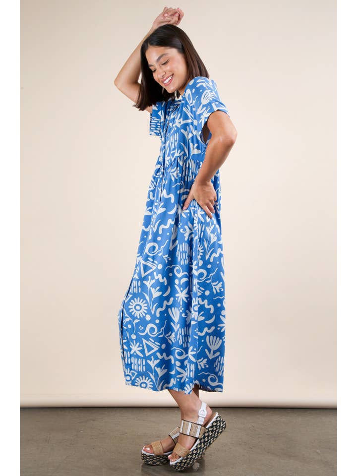 MÉLANGE COUCHER DE SOLEIL ND31583X-PLUS SIZE Robe midi à chemise imprimée surdimensionnée en vente sur Faire7