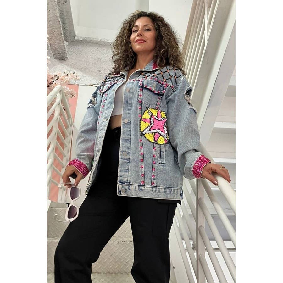 DENIM Veste en jean ornée de pierres et de paillettes en vente sur Faire1