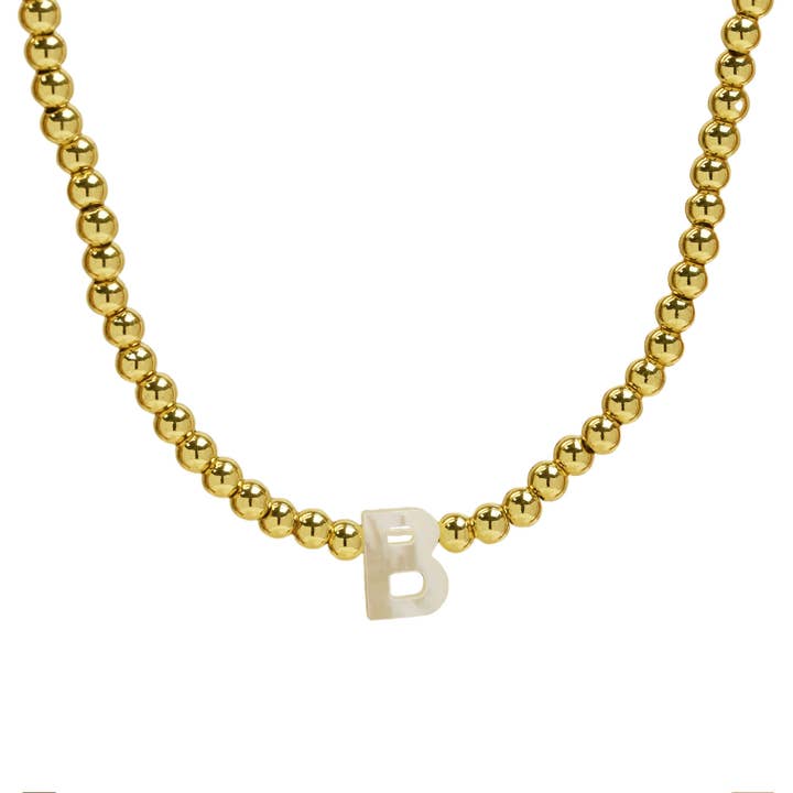 Savvy Bling - Wholesale Pendant/Charm Necklace - Initial Gold Bead Initial Shell 18K Gold Necklace