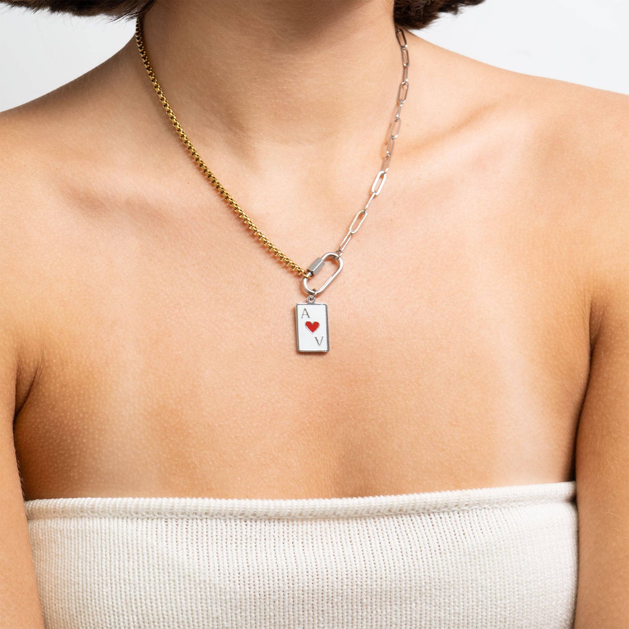 Stainless Steel Mixed Metal Paperclip Carabiner Necklace for wholesale on Faire1