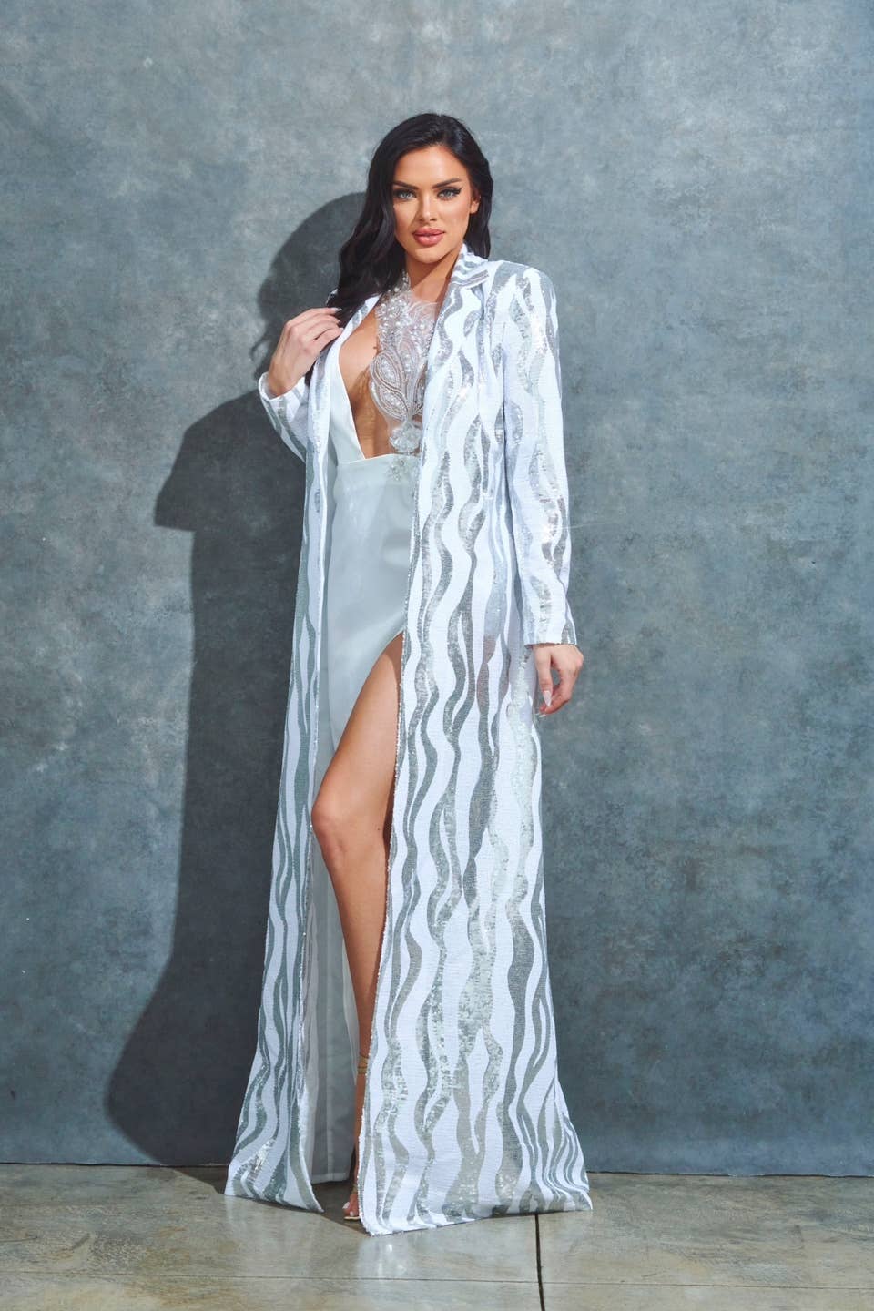 hvid/sølv Jakke med paliet-zebra-print i sølv/hvid for engroshandel på Faire5