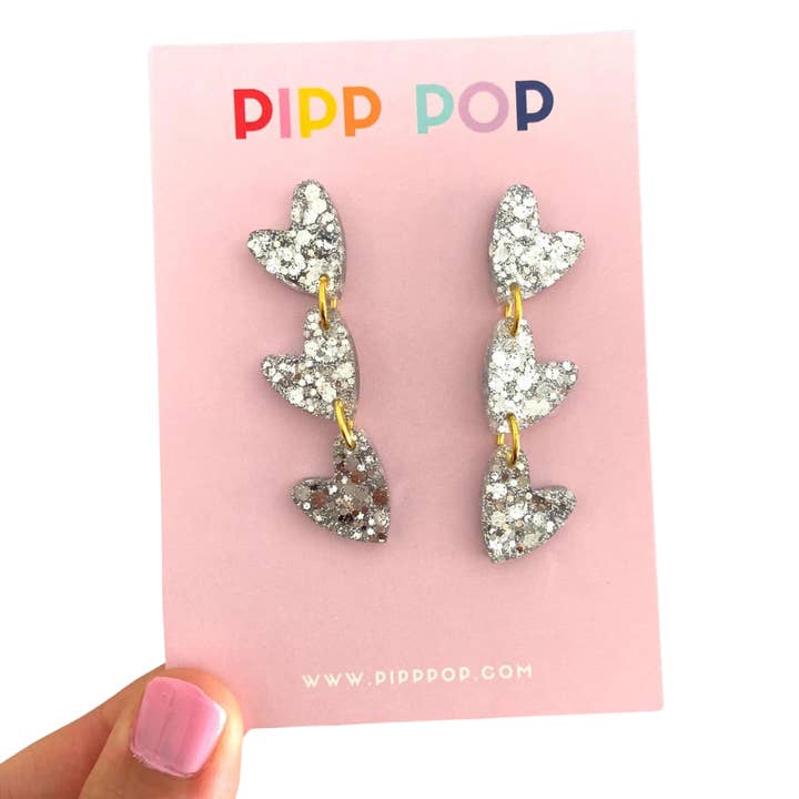 Pipp Pop - Wholesale Dangle earrings - Glitter Heart Dangles - 8 Colours Available5