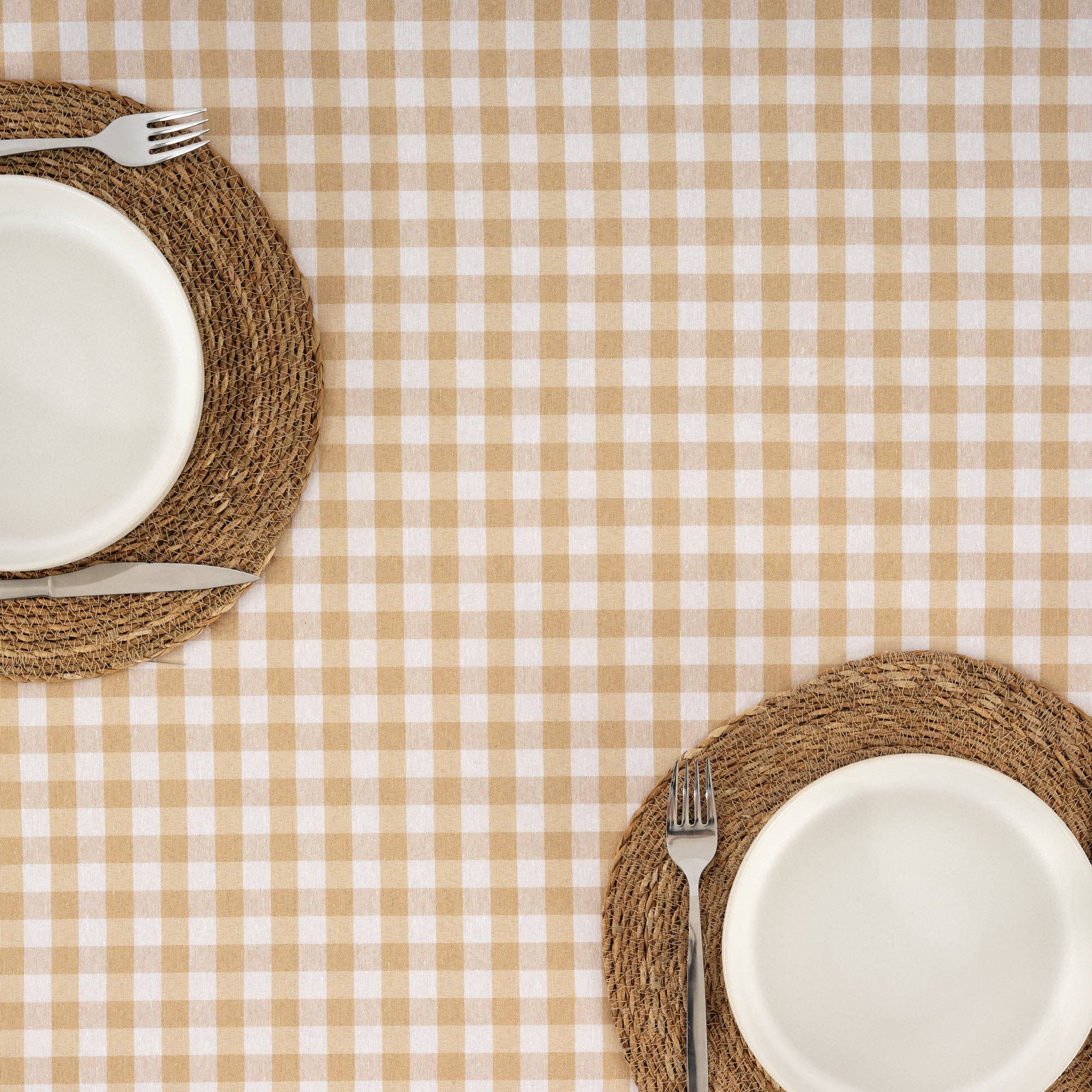 SG HOGAR - Wholesale Tablecloth - Vichy waterproof tablecloth anti-stain Beige fabric touch3