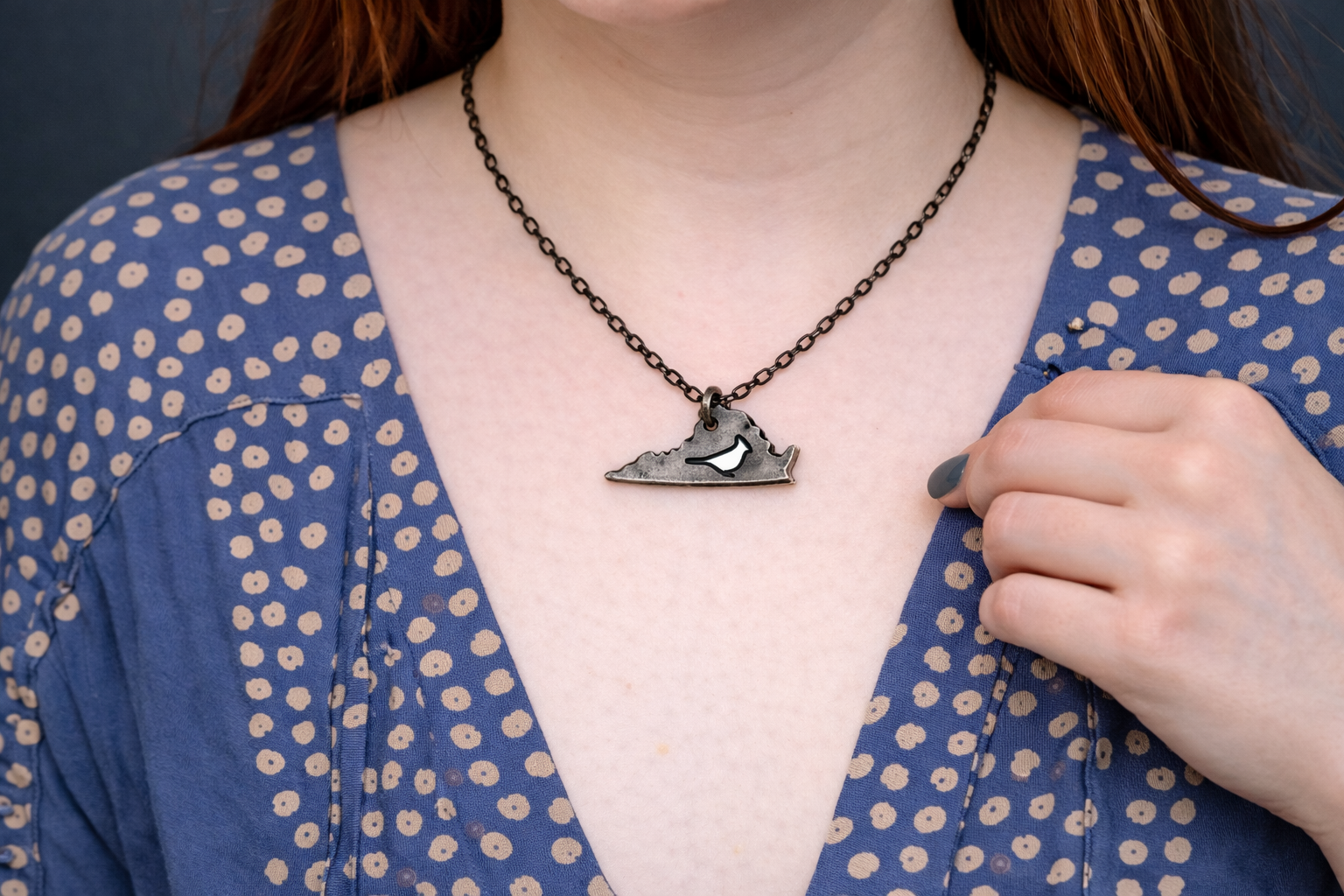 Anju Jewelry - Wholesale Pendant/Charm Necklace - Home State Jewelry - Pewter Necklace - Virginia & Cardinal1