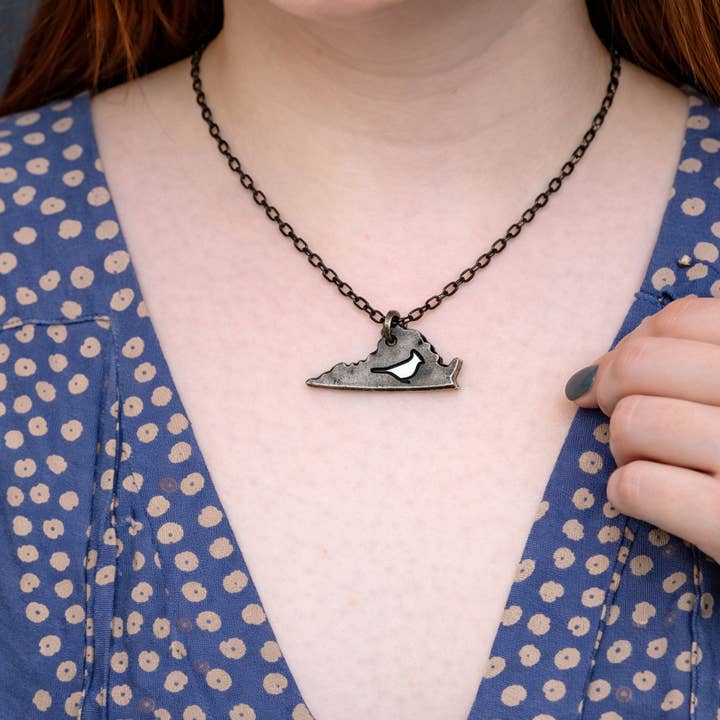 Anju Jewelry - Wholesale Pendant/Charm Necklace - Home State Jewelry - Pewter Necklace - Virginia & Cardinal1