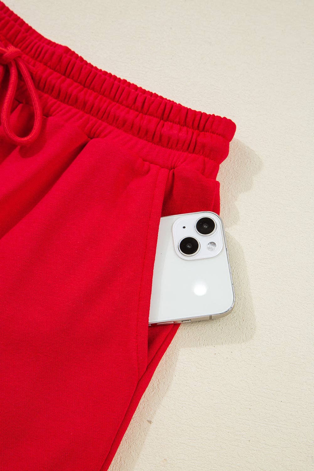 Fiery Red Varsity Striped Sleeve Drop Shoulder Sweatshirt and Short Set for wholesale on Faire9