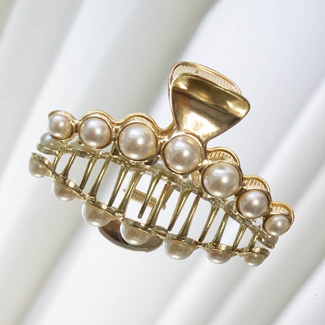 Pearl Gold Large Hair Clip Claw for wholesale by Evelyn and Rose