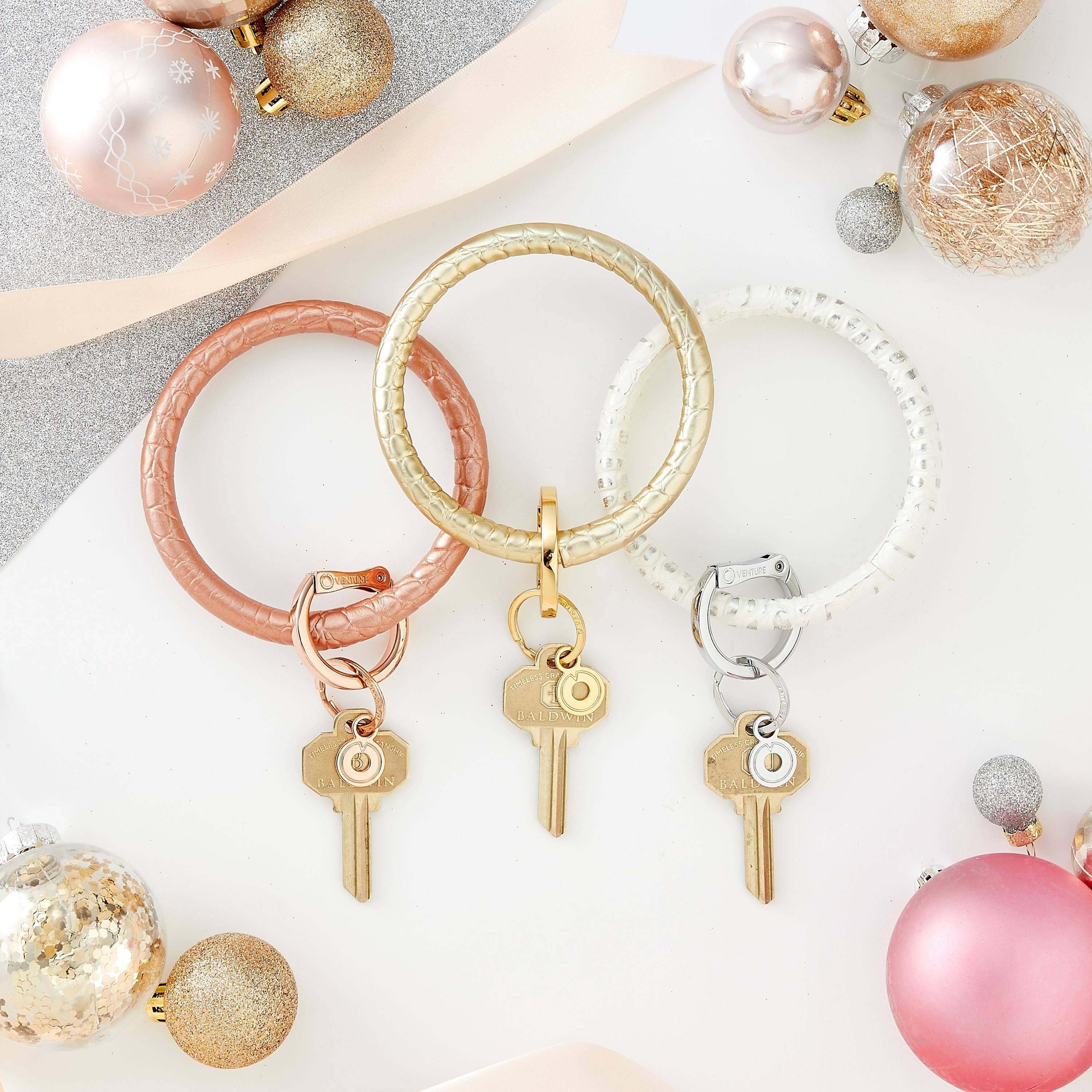 Oventure - Vendita all'ingrosso Bracciale portachiavi - Portachiavi Big O® in pelle, con motivo Rush in oro massiccio goffrato a coccodrillo6