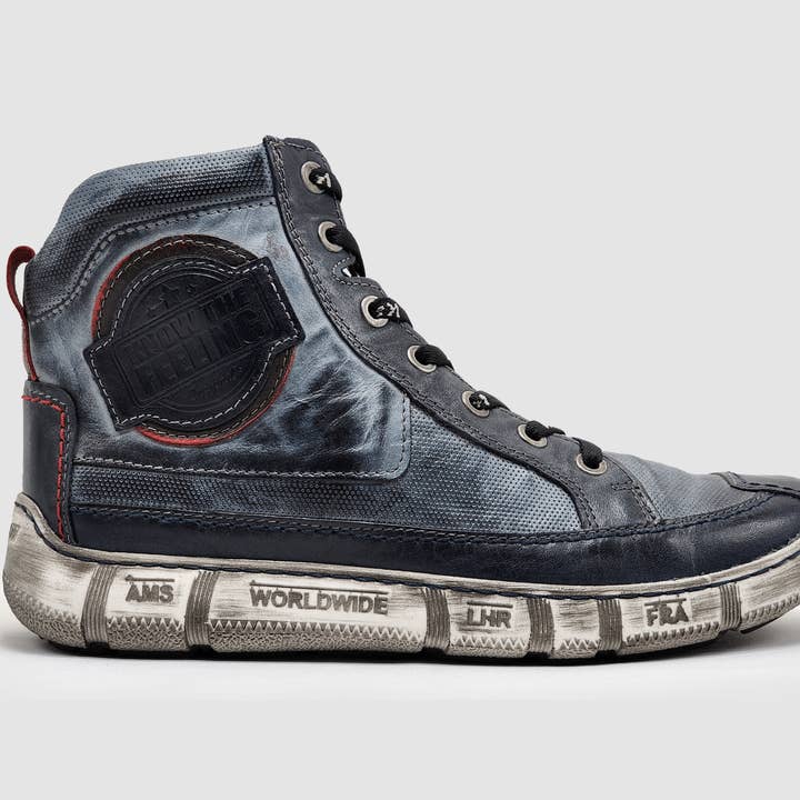 Men's Comfort Lined Zip-Up Leather Boots - Navy for wholesale by Euro Shoe Co.