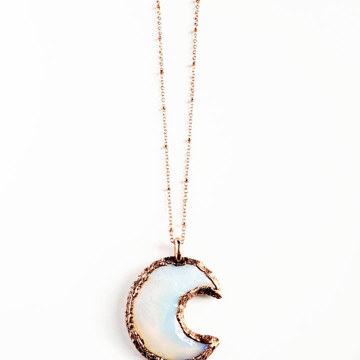 MergingMetals – wholesale Pendant/charm necklace – Knapped Opalite Crystal Crescent Moon Necklace