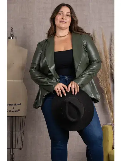 OLIVEN OLIVEN REVERS PU LÆDER PLUS STØRRELSE BLAZERJAKKE SJ1206 for engroshandel på Faire0