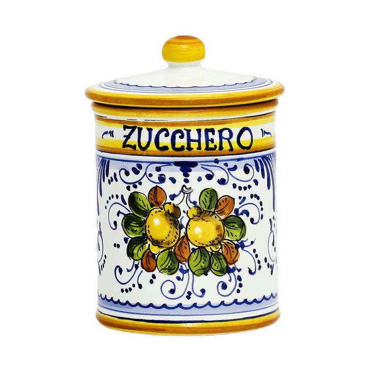 LIMONCINI: Toscansk dåse 'ZUCCHERO' (sukker) citron design for engroshandel hos Artistica - Deruta of Italy