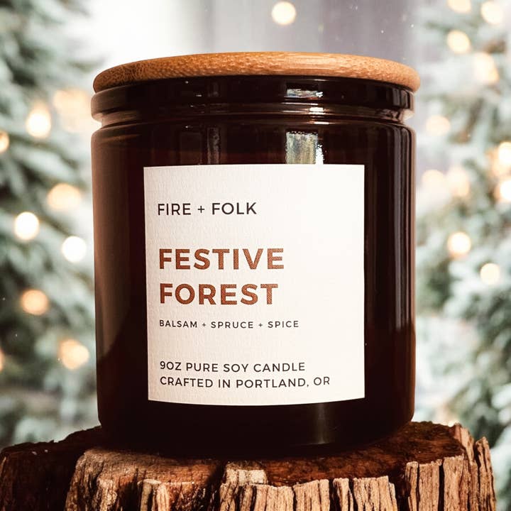 FIRE + FOLK - Wholesale Jar/Filled Candle - Festive Forest | 9oz Wood Wick Soy Candle1