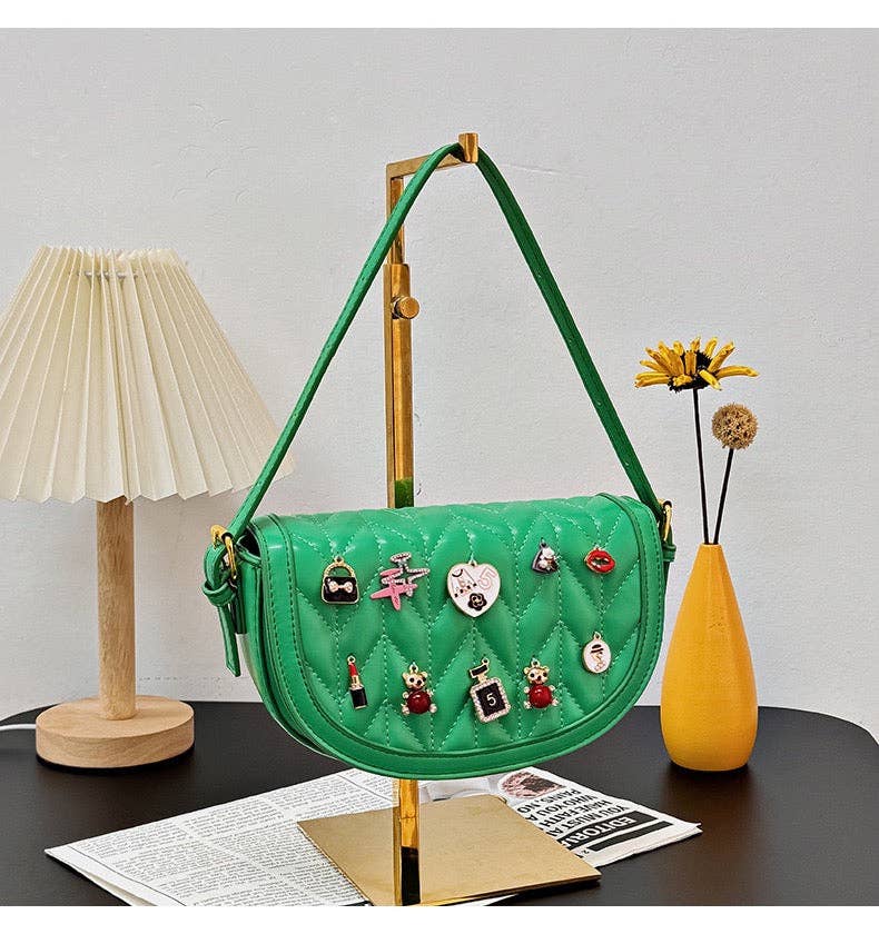 MB Fashion Wholesale - Wholesale Crossbody Bag - Women's - Every Fashion Charm Saddle Crossbody Bag – Quilted PU Leather with Cute Charms 27716