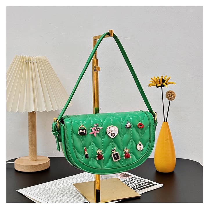 MB Fashion Wholesale - Wholesale Crossbody Bag - Women's - Every Fashion Charm Saddle Crossbody Bag – Quilted PU Leather with Cute Charms 27715