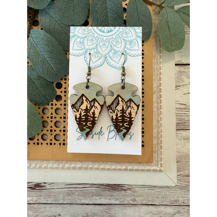 Boho Hand painted lightweight maple wood mountain earringsi for wholesale by Seasideblooms
