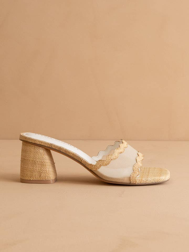 The Trina | Natural Scalloped Mesh Block Heel for wholesale on Faire