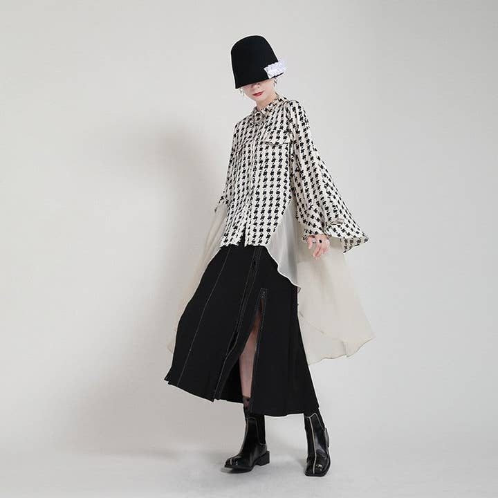 OceanusSwim - Wholesale Dress – Women's - Printed Chiffon Shirt Dress Flared Sleeves Two Piece3