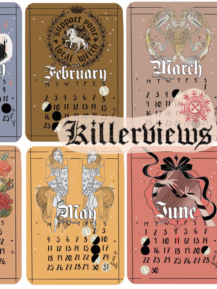 Tarot style 2026 Lunar Calendar month Stickers for journal January 2026 December 26 with moon phases planner for wholesale by Killerviews