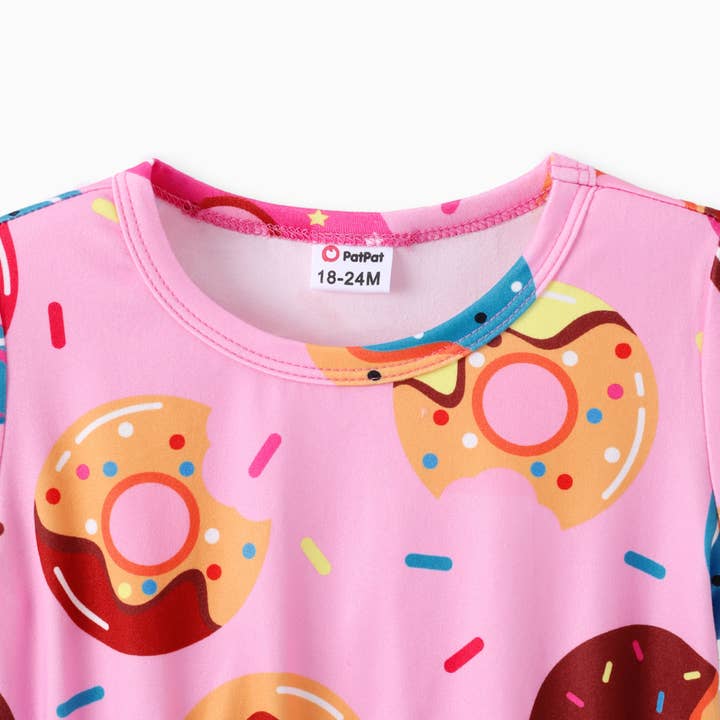 PatPat - Wholesale Dress - Kids - Toddler Girl Food Donut Print Short-sleeve Dress