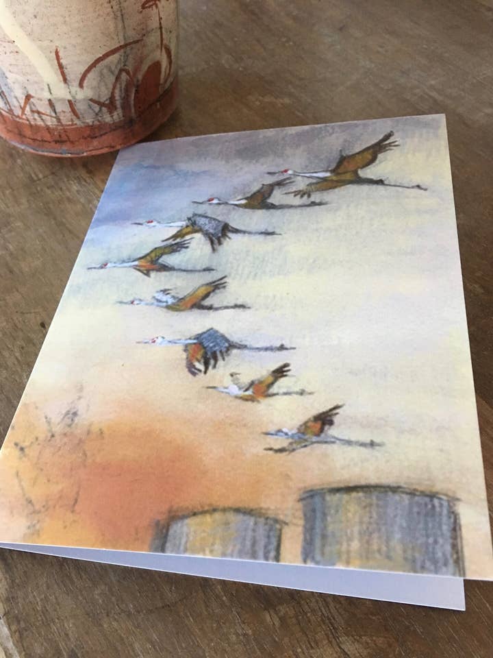 Cranes Greeting Card for wholesale by Anne Woods Fine Art