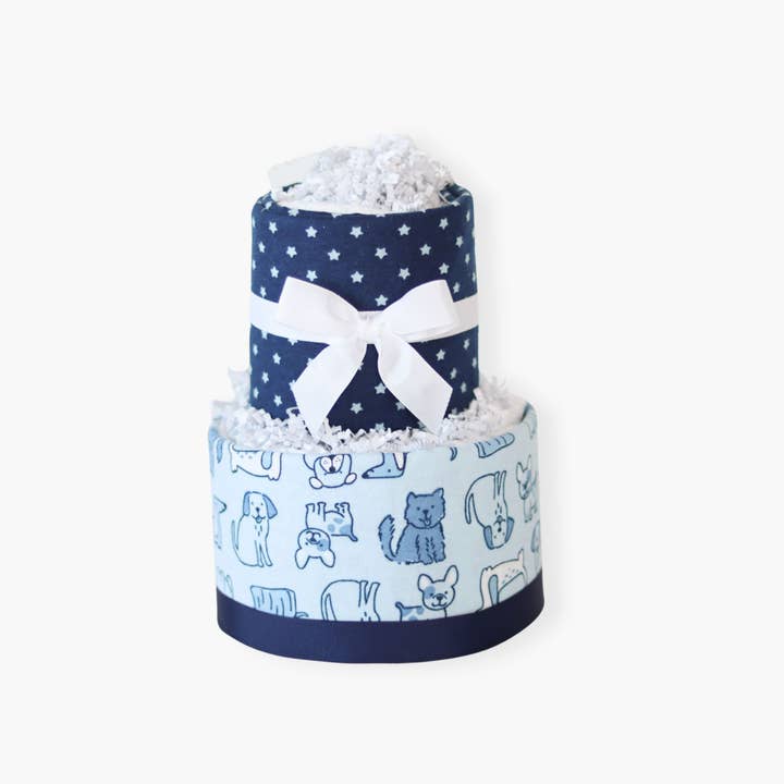 Baby Blossom Company - Wholesale New Mom Gift Box/Set - 2-Tier Baby Boy Diaper Cake Gift Set- Puppy