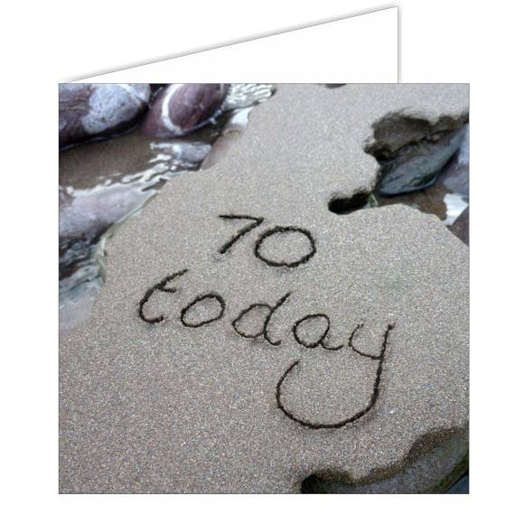 "70 Today" SandScript Card for wholesale by Nauticalia
