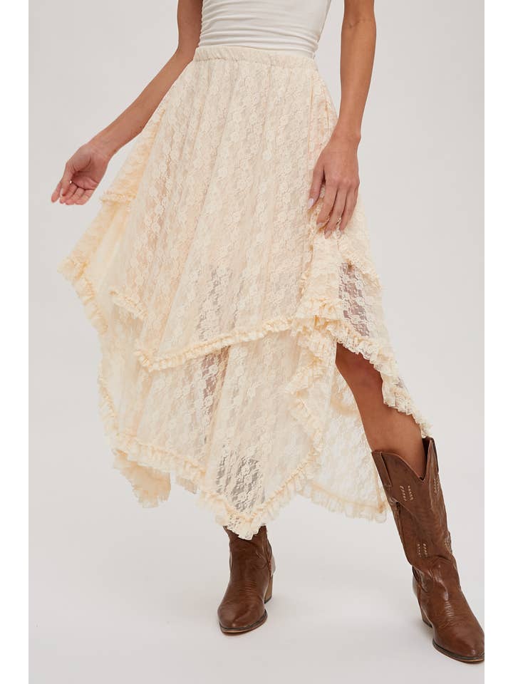 Bluivy - Wholesale Skirt - Women's - LACE TIER MIDI SKIRT