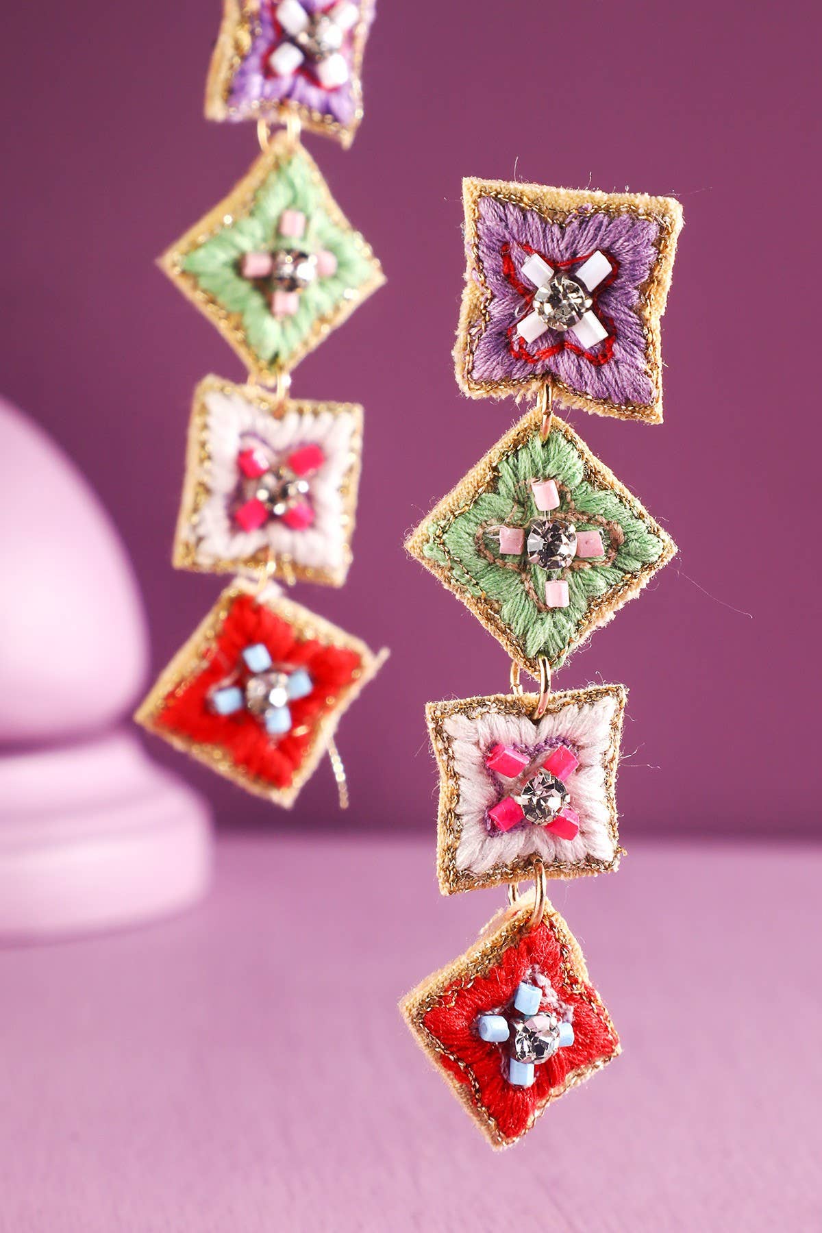 Urbanista - Wholesale Dangle Earrings - India Flower Hand Sewed Dangle Earrings0