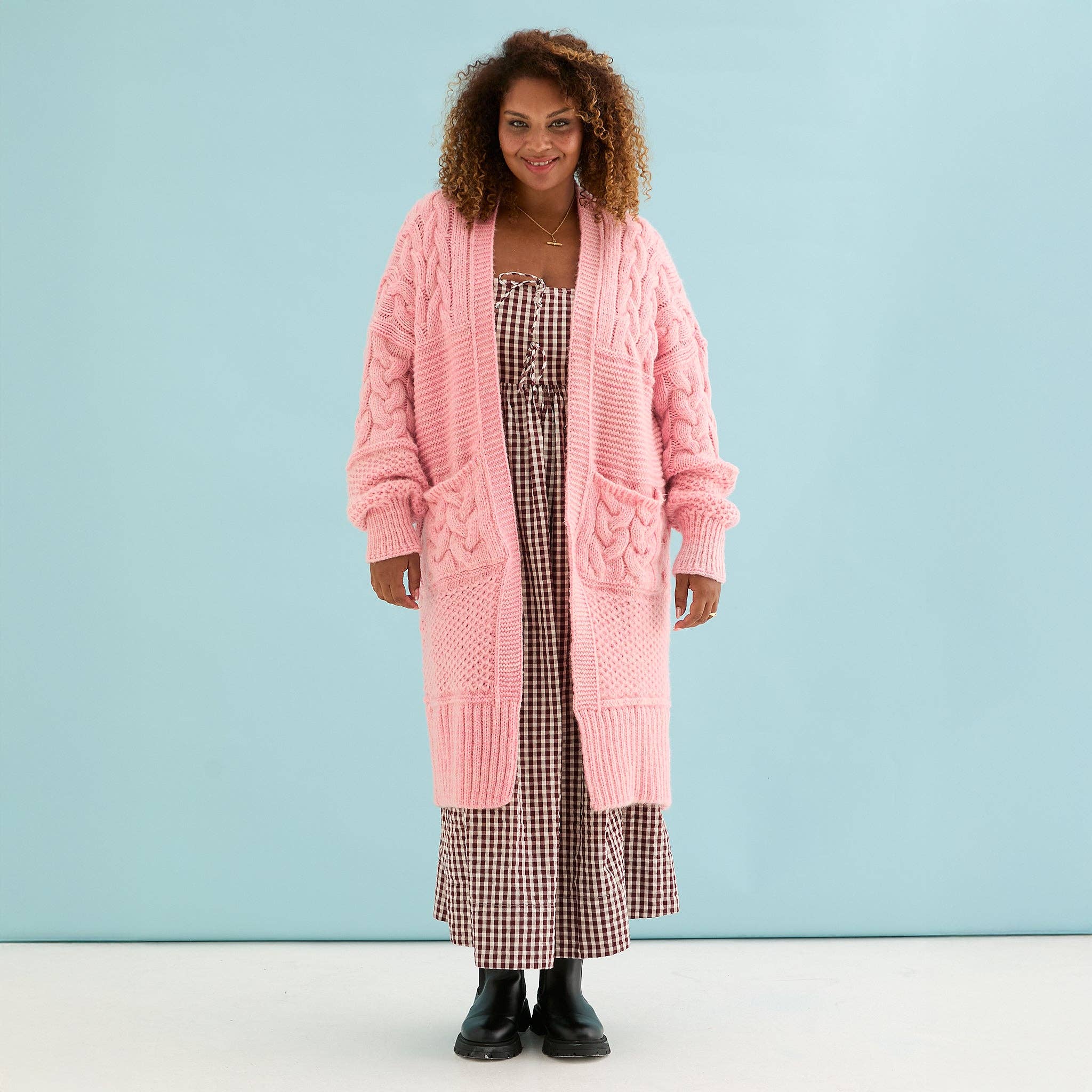 Cara & The Sky - Wholesale Cardigan - Women's - Alex Balloon Sleeve Cable Maxi Cardigan - Pink5