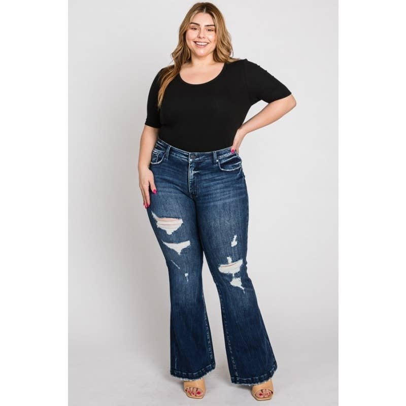 DARK Plus - Mid Rise Stretch Flare With Trouser Hem for wholesale on Faire1