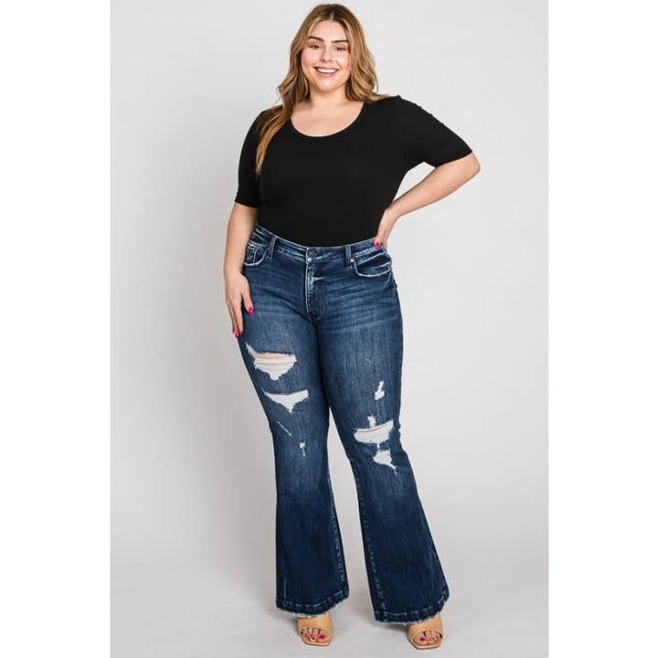 DARK Plus - Mid Rise Stretch Flare With Trouser Hem for wholesale on Faire1