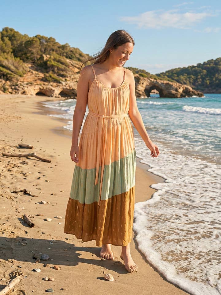 ROBE LONGUE SALOMON TONS MARRON pour la vente par Lula Natura