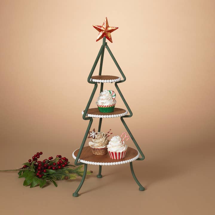 Promos 25.5"H Metal & Wood Tree w/ 3 Tiered Trays, K/D for wholesale by The Gerson Companies