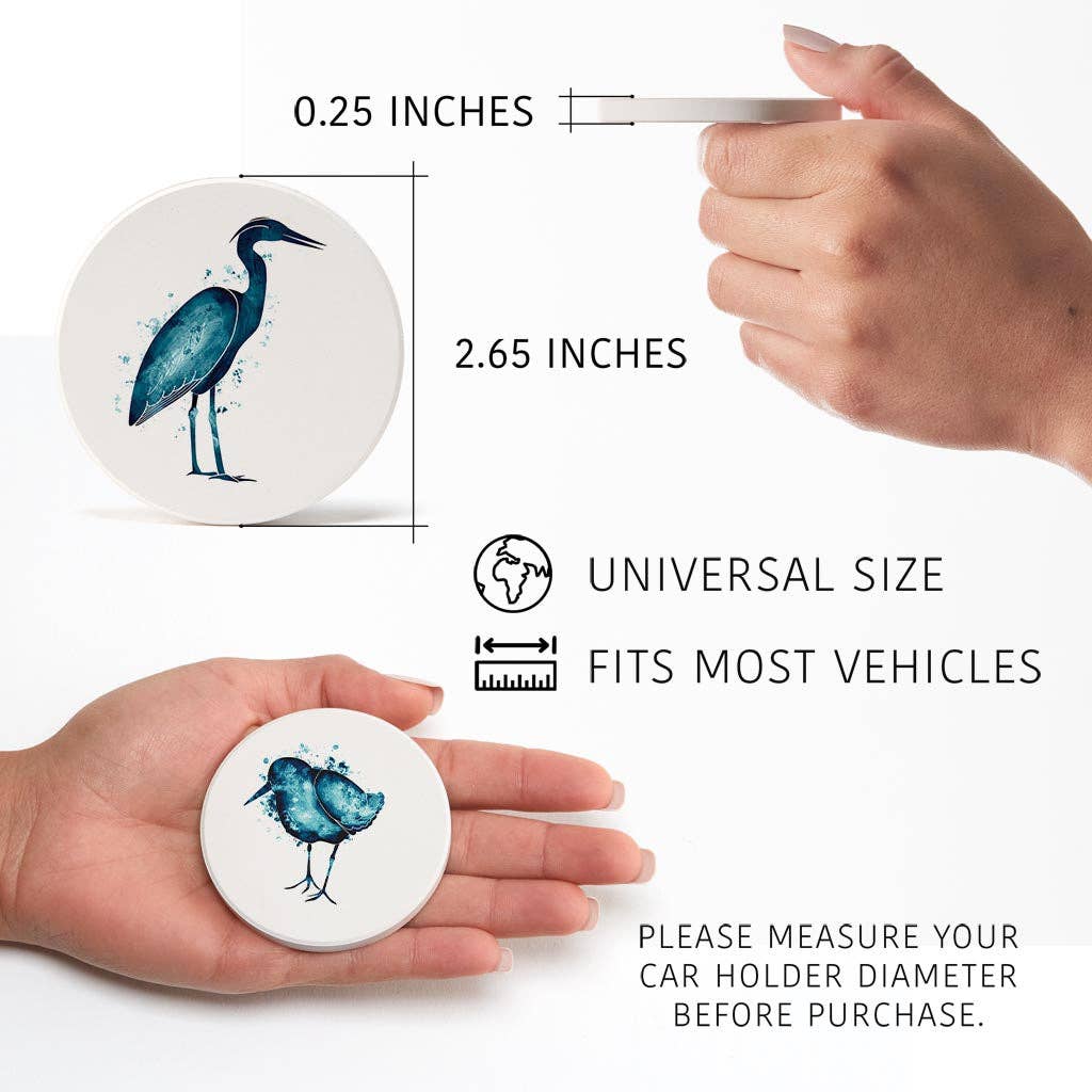 Love Local - Wholesale Car Coaster - Unisex - New England Water Color Heron Sand Piper| Absorbent Car Coasters | Set of 2 | Min 45