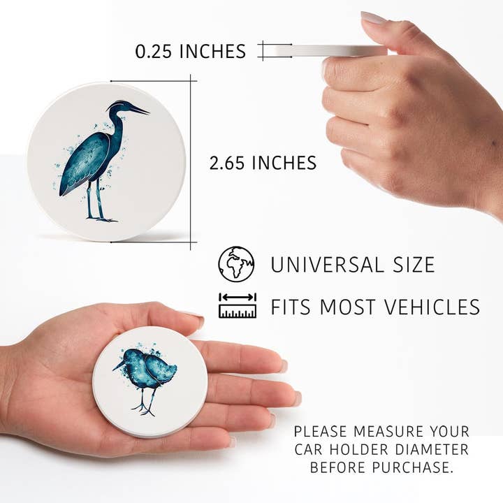Love Local - Wholesale Car Coaster - Unisex - New England Water Color Heron Sand Piper| Absorbent Car Coasters | Set of 2 | Min 45