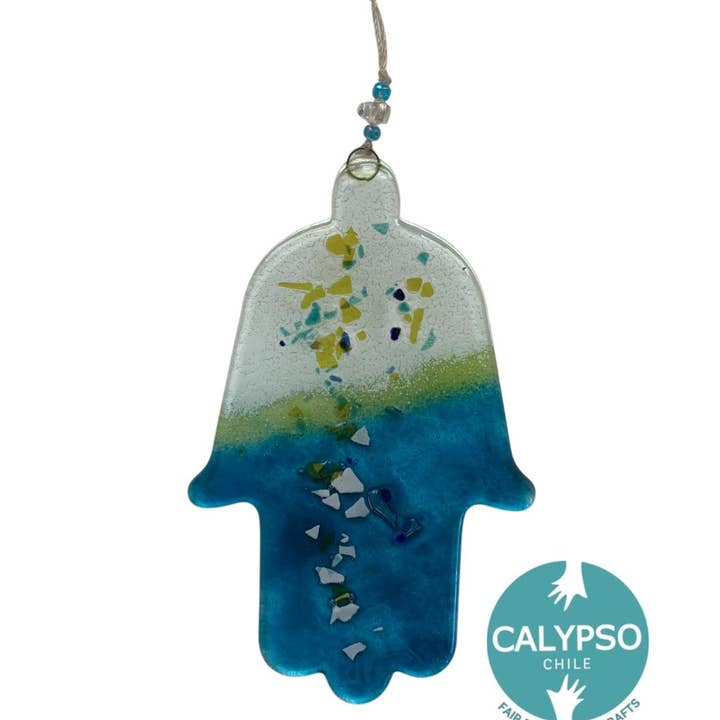 Plaque Hamsa en verre fondu - Fait main - Judaica - Confetti pour la vente par Calypso Chile