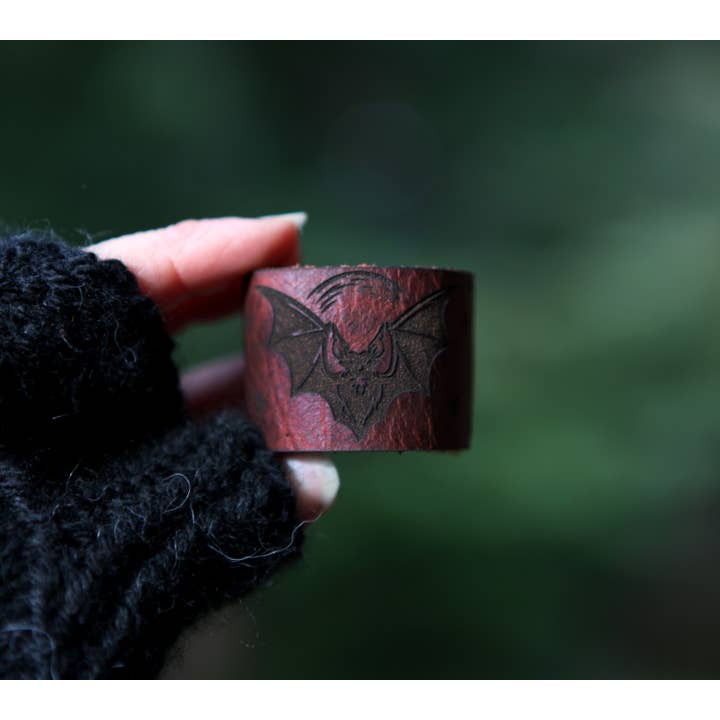 Leather Vampire Bat Shawl Cuff with Bronze Stud for wholesale by Sunrise Grove
