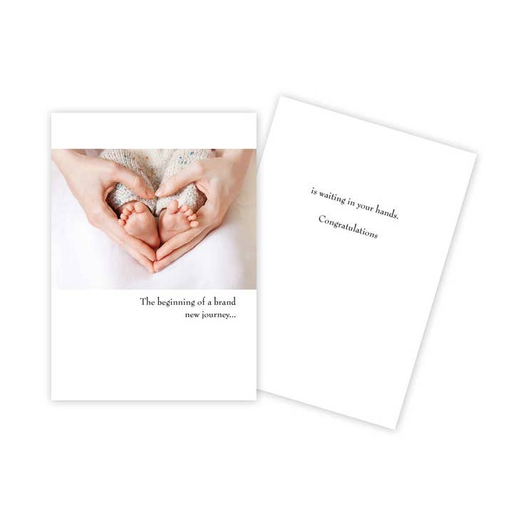 Nouvelle carte pour bébé Feet in Heart Hands pour la vente par Sun Day Greetings