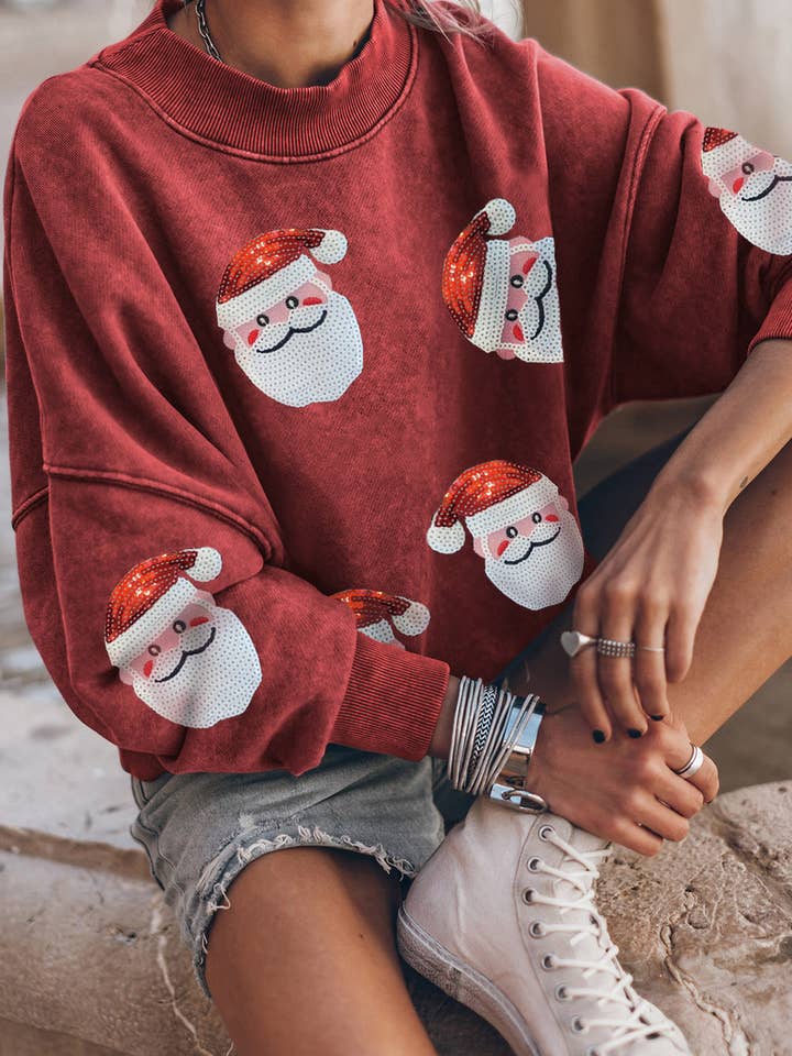 Lovesoft - Wholesale Sweatshirt - Women's - Sequined Santa Claus Christmas Fashion Sweatshirt