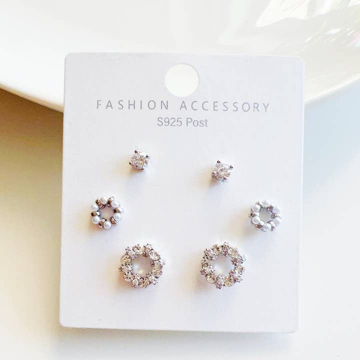 Ohrstecker aus 925er-Sterlingsilber, kubisch, Zirkonia, 3 Paar für den Großhandel von PISTEP