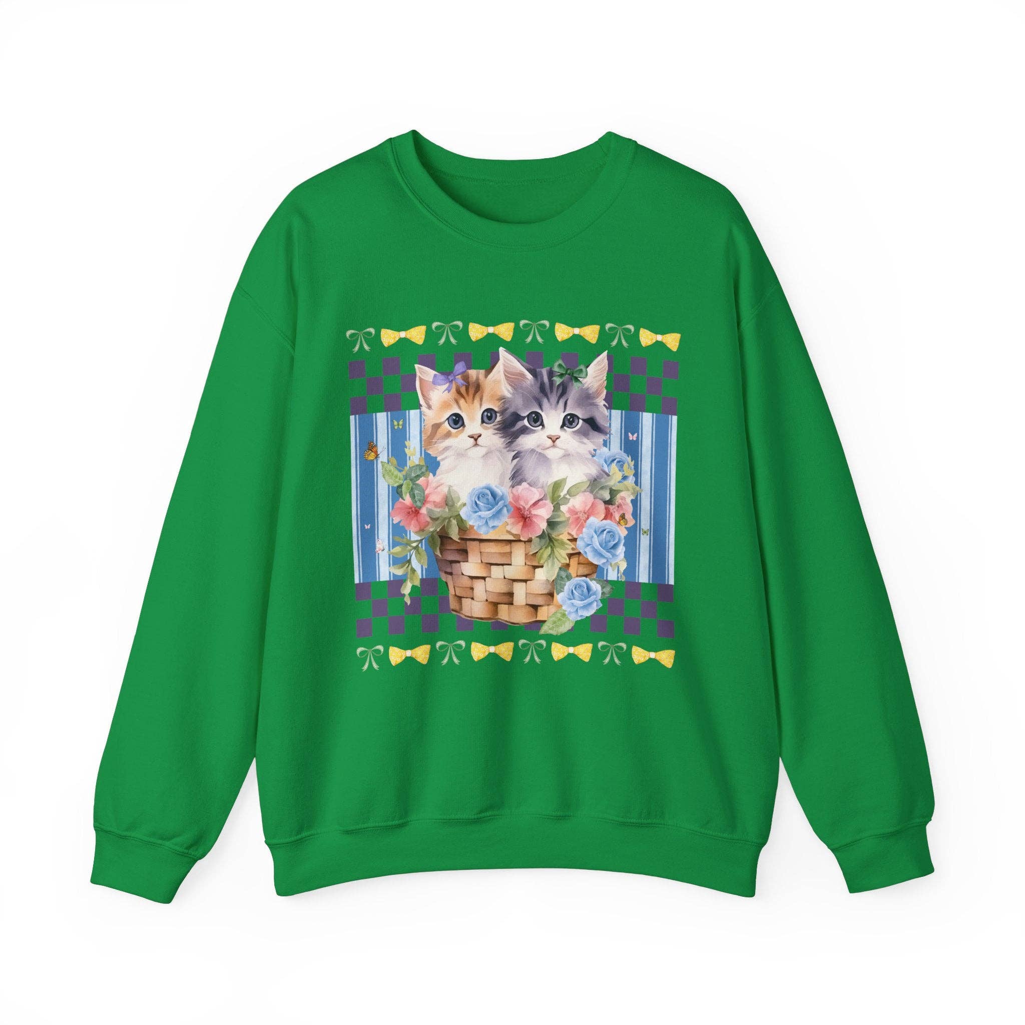 Opal and June - Wholesale Graphic Sweatshirt - Women's - Colorful Cat Mom Sweatshirt: Kittens in a Basket with Flower3
