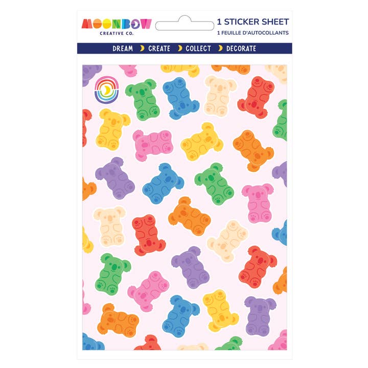 Gummy Koalas Glossy Sticker Sheet for wholesale by Moonbow Creative Co.