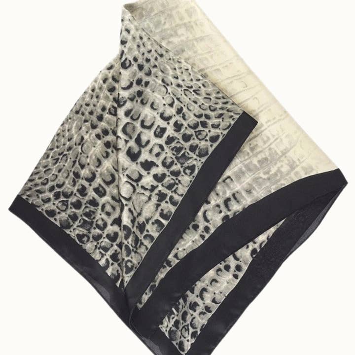 Olive & Pique - Wholesale Scarf - Unisex - "So Silky" Satin Neckerchief Scarf, Versatile, Black Croc1