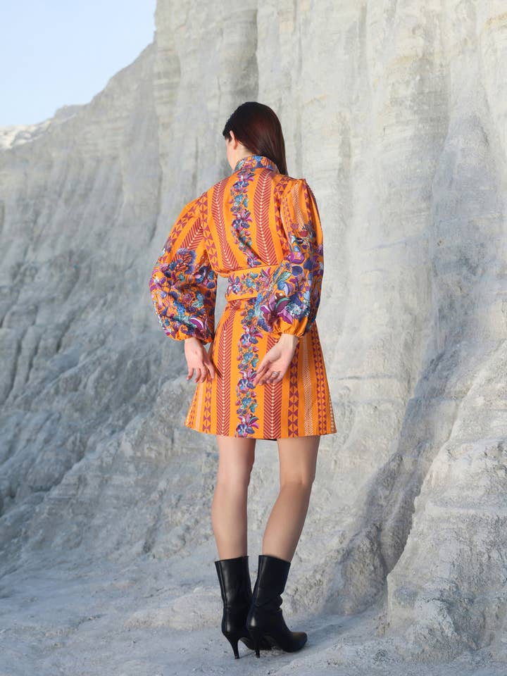 Orange voilet Rust Revenala Mini dress for wholesale on Faire5