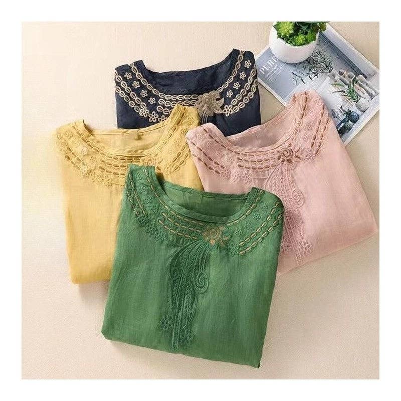 FurDecoration – wholesale Blouse – Women’s – Flowy Embroidered Linen Blouse - Perfect for a Sleek Silhouette4